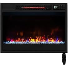 GOFLAME 23 Inch Electric Fireplace Insert, Recessed Quartz Fireplace Heater with 6 Flame Modes & 5 Brightness, Breathable Design, Remote Control, 8H Timer, Overheat Protection, 1500W