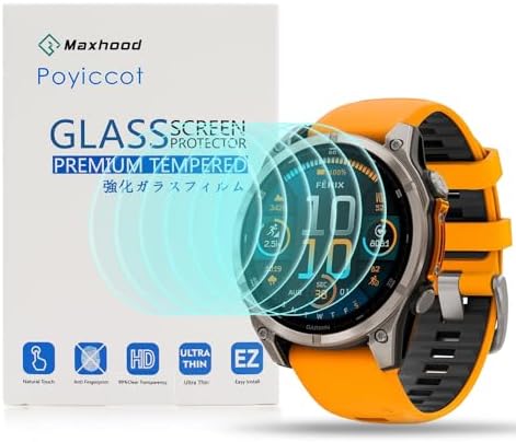 Poyiccot Screen Protector Compatible for Garmin Fenix 8 47mm Amoled Accessories, 6Pack 9H Hardness Waterproof Clear Tempered Glass Screen Protector Compatible for Fenix 8 47mm Amoled