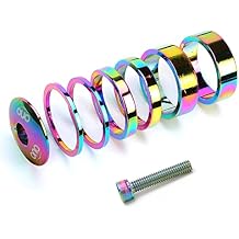 1 1/8 Inch Colorful Headset Spacer with Stem Top Cap,Headset Nut Bicycle Stem Cap Set with Install Screws,2mm&5mm&10mm Spacers Bike Headset Spacers Set for 28.6mm Stem
