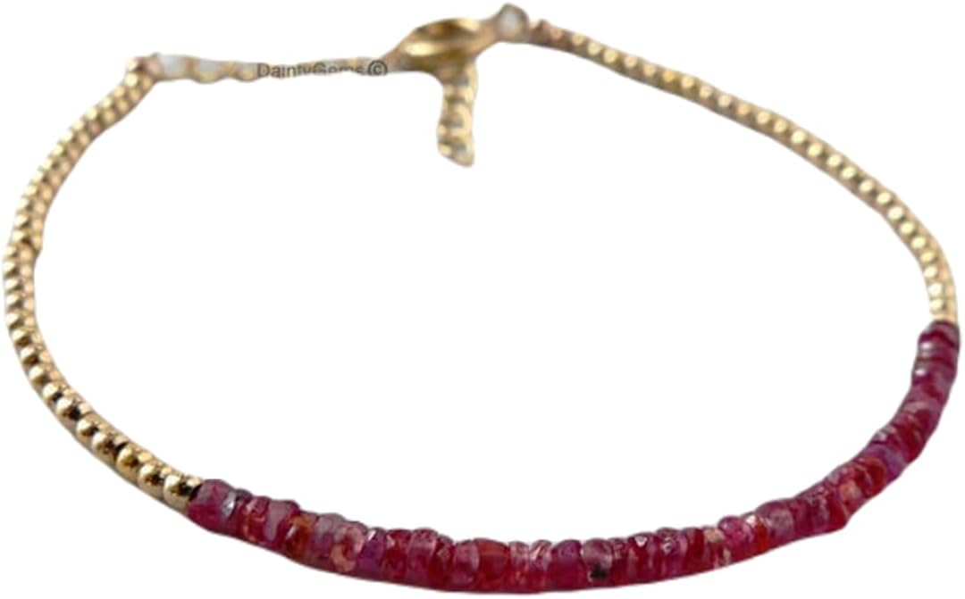 Gold Plated Bracelet with Pink Faceted Songea Pink Sapphire Beads Rondelle 2mm 7 inch Adjustable For Men & Women|FIZA_LINK_06231