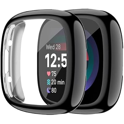 Tobfit for Fitbit Sense 2  Fitbit Versa 4 Screen Protector Case, Soft Plated TPU Full Around Sensitive Touch Protective Cover for Fitbit Sense 2  Fitbit Versa 4 Accessories, BlackBlack