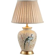 American Flower and Bird Hand-Painted Ceramic Table Lamp Chinoiserie Nightstand Lamp with White Fabric Lampshade and Ceramic Lamp Body LED Desk Lamp for Bedroom,Living Room