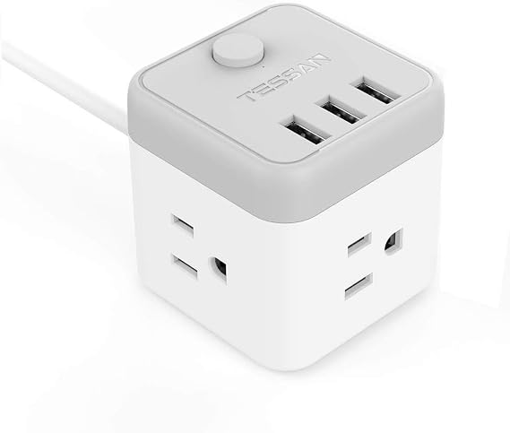 Tessan Power Strip with 3 USB Charge Port and 3 AC Outlets charging station 5 FT Long Cord Gray
