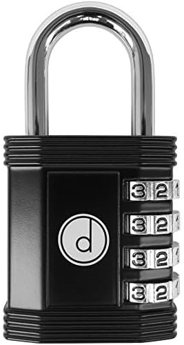 Padlock 4 Digit Combination Lock - for Gym School Locker, Outdoor Gate, Shed, Fence, and Storage - Weatherproof Metal - Keyless, Easy to Set, Resettable - Black