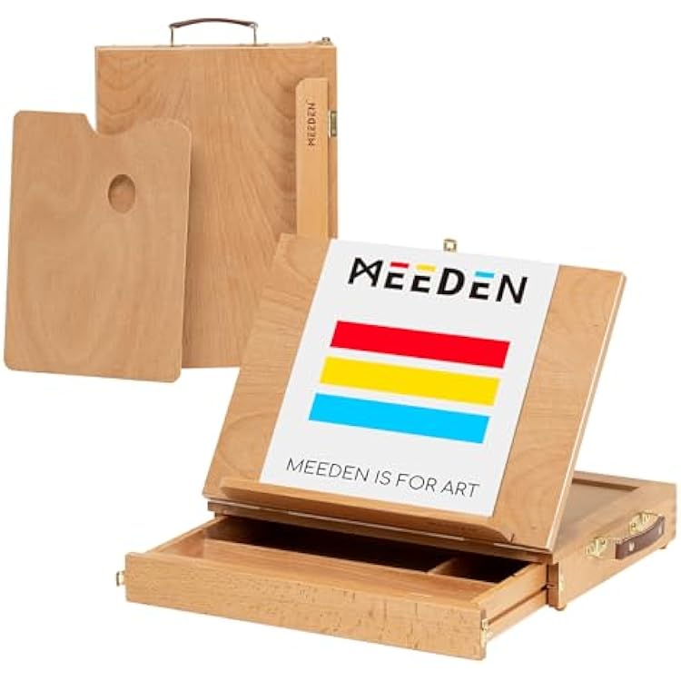 MEEDEN Table Sketch Box Easel -Portable Solid Beech Tabletop Wood Easel Drawing & Sketching Board with Storage Drawer & Palette for Beginner Artist, Art Students & Kids, Canvas up to 11 14