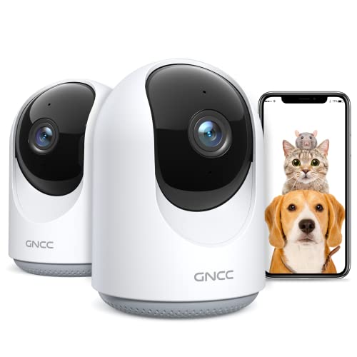 GNCC Indoor Camera, 360 PanTilt Home Security Camera with Motion Detection, Pet Camera with Phone App, Baby Monitor with Night Version, WiFi Camera-Two Way Audio, Compatible with Alexa, 2 Pack