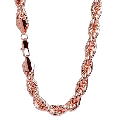 10mm Rope Chain for Men 14K Real Gold Plated Hip Hop Link Chunky Twisted Rope Necklace, Silver, Rose Gold & Black Tone, Big Faux Rapper Kit Women Costume Accesory