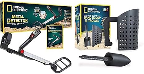 NATIONAL GEOGRAPHIC PRO Series Metal Detector - Ultimate Treasure Hunter with Pinpointer, Large Waterproof 10" Coil - Bundle with Trowel and Scoop
