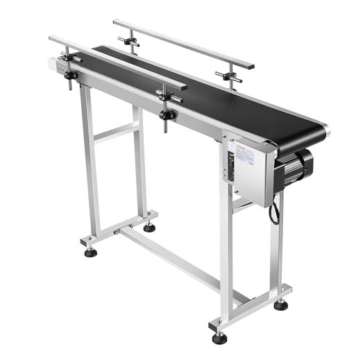 BestEquip Belt Conveyor Length 47-Inch, PVC Conveyor Belt Width 7.8-Inch, Motorized Conveyor Industrial Transport Conveyor, wDouble Guardrails Anti-Static Adjustable Conveyor Table Electric Handling