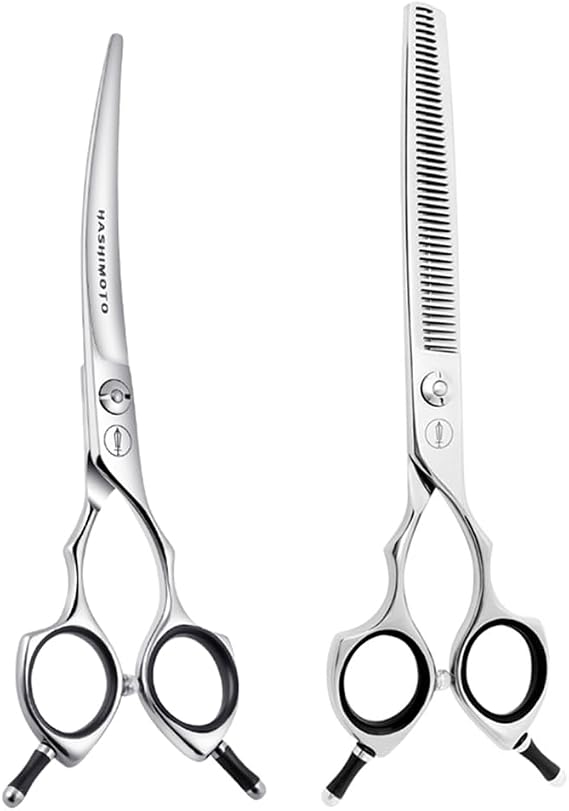HASHIMOTO Curved Scissors for Dog Grooming, Dog Blending Scissors, Light Weight, Professional or DIY at home.