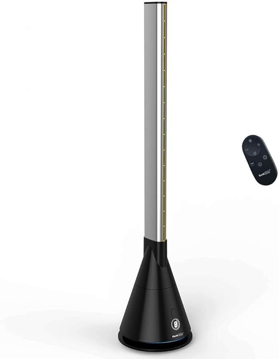 Geek Aire Fan, Oscillating Tower Bladeless Fan Works with Alexa and Google, Air Circulator Cooling Floor Pedestal Fan with 9 Speeds 8h Timer, Quiet Stand Fan with App and Remote Control for Whole Room