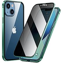 Guppy Anti Peeping Case Compatible with iPhone 15 Magnetic Glass Case Built-in Camera Lens Protector Privacy Screen Glass Protector Bumper Case Anti peep Cover with Lock Green