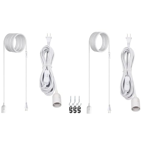 JACKYLED Hanging Lantern Cord,White Pendant Light Cord Hanging Lamp Cord,20FT&15FT