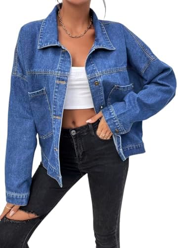 Womens Boyfriend Washed Crop Denim Jean Jacket Coat