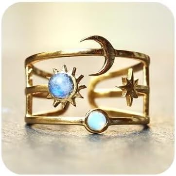 ASFKIPMF 18k Gold Moonshine Sun Moon Star Moonshine Stone Open Circle Ring - Ladies, Women's & Youth - Modern, Special Occasion
