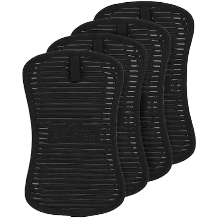 All-Clad Premium Pot Holder & Hot Pad: Heat Resistant to 500 Degrees - 100% Cotton, 10x6.25 Hot Pad for Kitchen and Barbeque, 4-Pack, Black