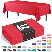 Exquisite 12-Pack Premium Plastic Tablecloth 12-Pack Premium Plastic Tablecloth 54in. x 108in. Rectangle Table Cover - Red
