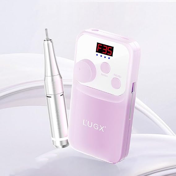 L'UGX 35000RPM Rechargeable Nail Drill with LED Display,Purple | Type-C Charge,Up To 8H Cordless Use,Belt Clip,Aluminum Handpiece,Speed And Direction Display for Acrylic Gel