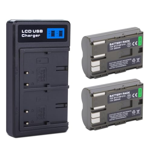 2-Pack BP-511 BP-511a Battery with USB-C Dual Charger for Canon EOS 5D 10D 20D 20Da 30D 40D 50D 300D D30 D60 and More Camera 2800mAh