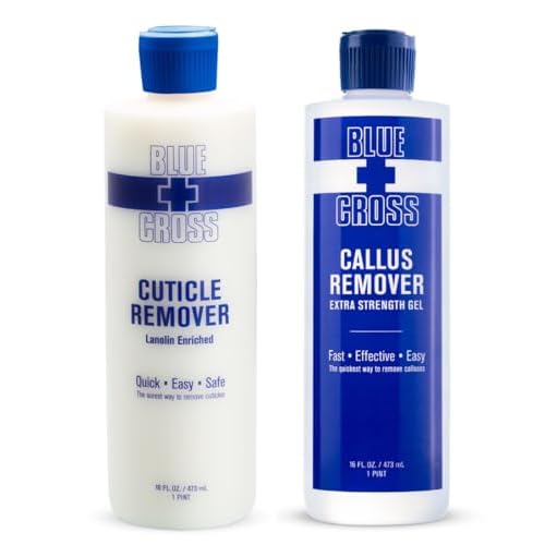 Blue Cross Hydrating, Moisturizing, Strengthening Cuticle Remover Oil with Lanolin  Extra Strength Callus Remover Gel for Heel or Feet, 16 oz each, 2 pack Bundle