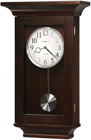 Howard Miller McBain II Wall Clock, Espresso Finish with Ave Maria-Chime German Quartz Movement, Battery Operated Pendulum Stick Featuring A Brushed Nickel Finished Bob with Analog Display