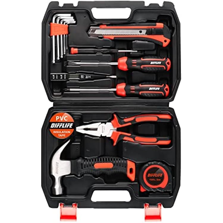 Tool Sets Household Tool Kit 15-Piece,General HomeAuto Repair Tool Set with Hammer, Pliers, Screwdriver Set and Toolbox Storage Case - Perfect for Homeowner, Diyer, Handyman 15-Piece...