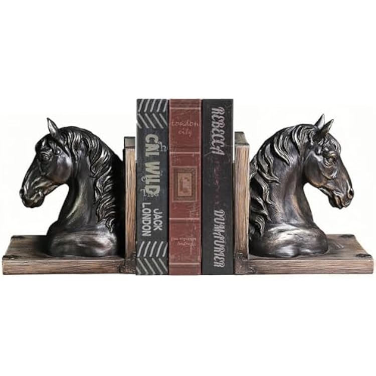 Bookends Decorative Horse Head, Horse Head Bookends for Shelves, Unique Gift with Horse Head, Brown