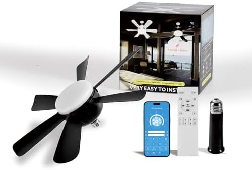 Socket Fan LED Ceiling Lights,18inch APP Control E26 Fans Bulb with Remote & Dimmable LED Ceiling Fan Lights,3Color 3000K-6500K,1800LM Fan Light Bulb Screw in Ceiling Black-1Pack