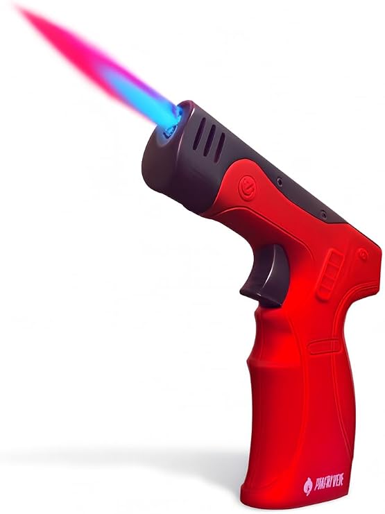 Newport Zero Gun Style Butane Torch Lighter, Refillable Windproof Jet Flame, Adjustable Flame Control, Light Blue (Red)