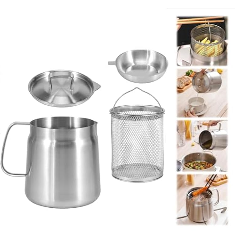 Stainless Steel Deep Fryer, 5370oz Large Capacity Steel Pour Fryer, 304 Stainless Steel Fryer And Oil Filter With Strainer For Kitchen Storing Cooking 2L70oz