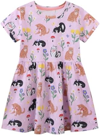 Toddler Girl Summer Dress Little Girls Cotton Short Sleeve Dresses Casual Midi Sundress for Kids 2-7 Years