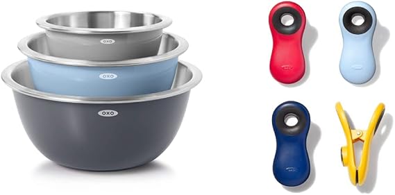 OXO Good Grips 3-Piece Stainless Steel Mixing Bowl Set + OXO Good Grips Bag Clips