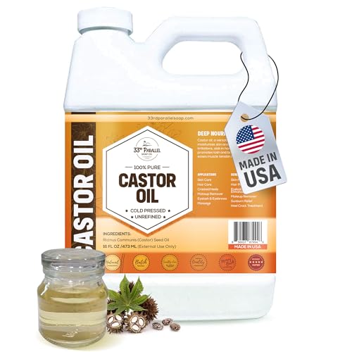 CASTOR OIL  16 oz  Premium Cold Pressed Unrefined | 100% Natural Promotes Healthy Skin & Hair | Thickens Eyebrows Lengthens Eyelashes | Strengthens Nails Cuticles | Massage Oil | 16 FL OZ
