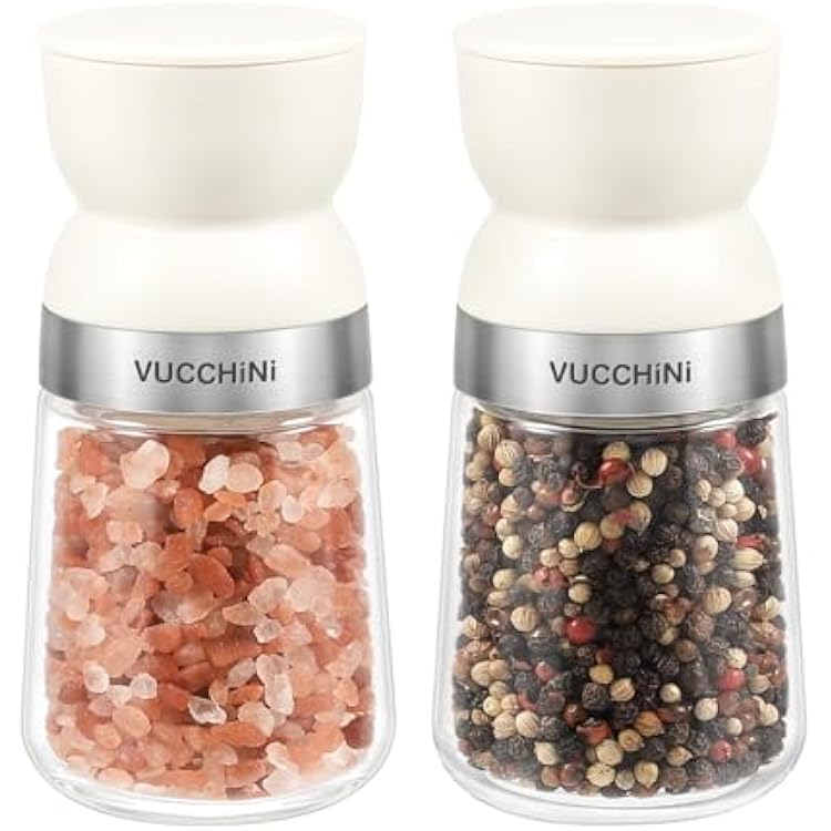 Vucchini Salt and Pepper Grinder Set with Adjustable Coarseness Ceramic Pepper Mill Manual Effortless Salt Grinder Spice Grinder for Home, Kitchen, Beige