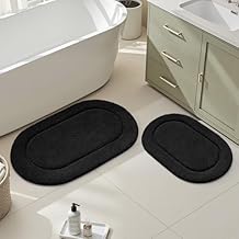 HOMEIDEAS Bathroom Rugs Sets 2 Piece, Small Bathroom Rugs, Soft, Absorbent Microfiber Mats, Machine Washable Bath Mats for Shower Room, Bathtub, Kitchen (20" x 32" + 16" x 24", Black)