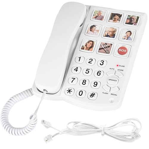 Corded Landline Phone for Seniors, DementiaAlzheimers Phone for Seniors -Amplified Senior Phone -9 Picture Memory One-Touch Dial Telephone, Hands-Free Calling, Home House Phones for SeniorKids