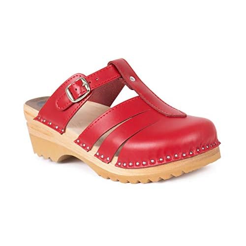 Troentorp Clogs, Mary Jane Bastad Slip On Closed Toe Sandals Leather Womens Non Slip Swedish Wooden Clogs