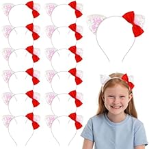 Chanaco 12Pcs Cat Ears Headbands Party Decorations Red Bow Kitty Sequin Hair Accessories Cute White Gabby Headpieces Birthday Favors Halloween Costume Kawaii Gifts