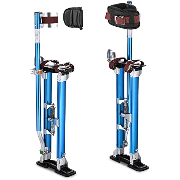 Yescom Drywall Stilts 24 - 40 Adjustable Aluminum Drywall Tool with Comfort Knee Pads for Ceiling Sheetrock Taping Parade Costume Cleaning String Light Decor - Non-Slip Blue Stilts