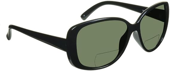 proSPORT Womens Polarized Bifocal Reader Sunglasses Gray Brown Lens Oversize Jackie-O Black Brown Frame