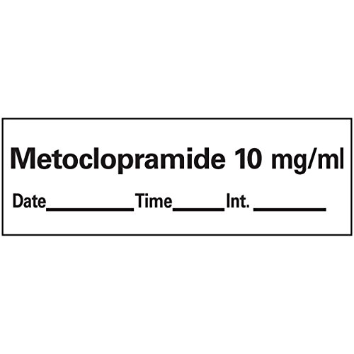 PDC Healthcare AN-17D10 Metoclopramide 10 mgmL Removable Anesthesia Tape with Date, Time and Initial, 1 Core, 12 Width, 500 Length, White