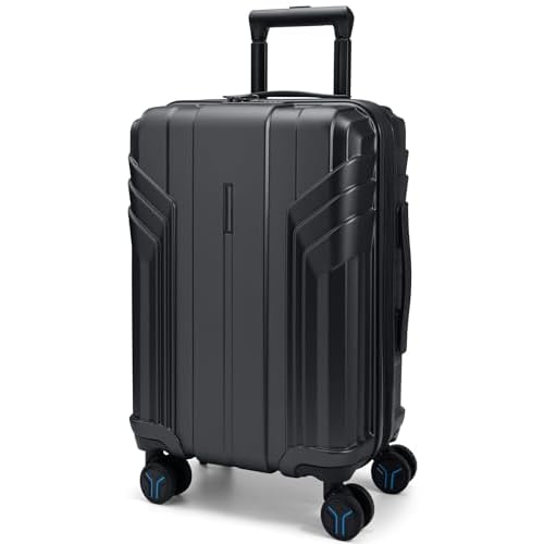 BAGSMART Expandable Carry On Luggage 22x14x9 Airline Approved, 1OO% PC Lightweight Hard Shell Suitcase, 20 Inch Travel Luggage with Spinner Wheels, Waterproof Rolling Suitcase, Black
