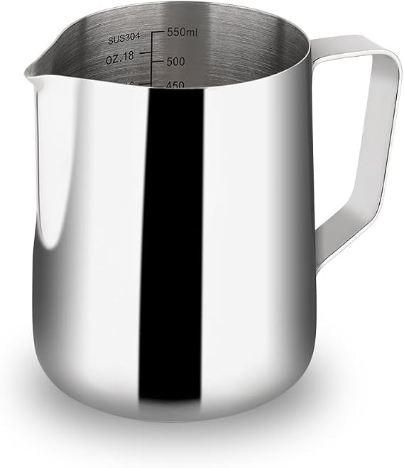 watchget Stainless Steel Milk Frothing Pitcher 20oz/600ml | Espresso Steaming Pitcher for Cappuccino, Latte Art, Coffee Machine Accessories Milk Jug Coffee Frother Cup, Silver