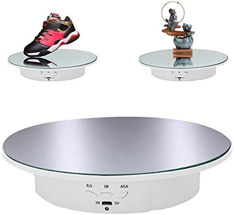 Motorized Rotating Display Stand, 90/180 Degree Electric Rotating Turntable for Photography, 20cm Adjustable Rotating Stand Display Table for Jewelry, Watch, Digital Product--Load 8kg