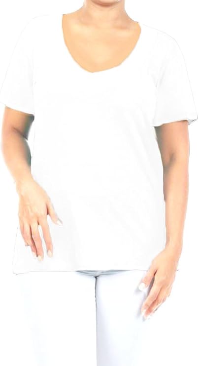 Ambiance Junior Plus Size Basic Jersey Cotton Wide V-Neck Short Sleeve Casual TEE Shirt Top