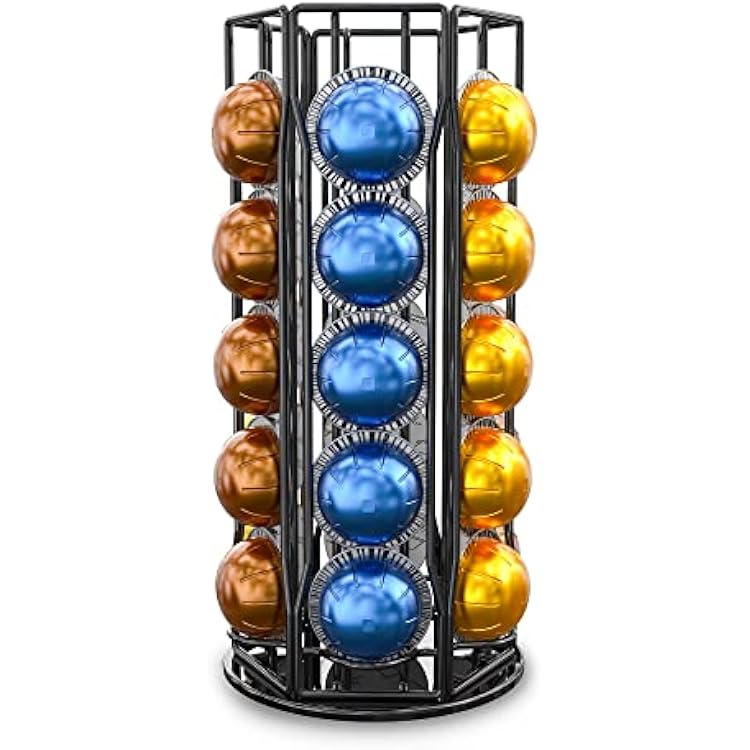 Coffee Pod Holder for Nespresso Vertuoline, Nespresso Vertuo Pods Holder Carousel Stand Storage, 360-Degree Spining Nespresso Vertuoline Pods Organizer, Metal Black - Holds 30 Pods