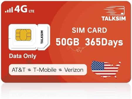 Data SIM Card 50GB SIM Card Comptible with Verizon, AT&T and T-Mobile, Works with Unlocked Security CameraRouterMobile WiFi HotspotTabletHunting Trail iot Devices