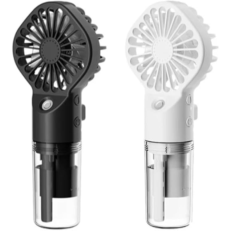 Handheld Fan Portable Handheld Misting Fan - Rechargeable Battery Operated Spray Mist Fan - Water Mist Fan - Outdoors Misting Personal Cooling - Cooling Fans for Makeup Travel, PACK OF 2 BlackWhite