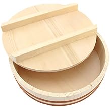 BambooMN 13" Hangiri Oke Sushi Rice Cooling Bowl/Tub with Lid, 1 Piece - Large