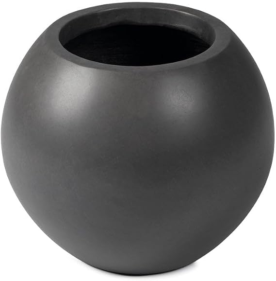 TITAN GREAT OUTDOORS Ash & Ember 16" Round Sphere Charcoal Planter, 14 Gallon Lightweight Fiberstone Composite with Weather-Resistant Finish, Modern Planter Pot for Indoor and Outdoor Plants